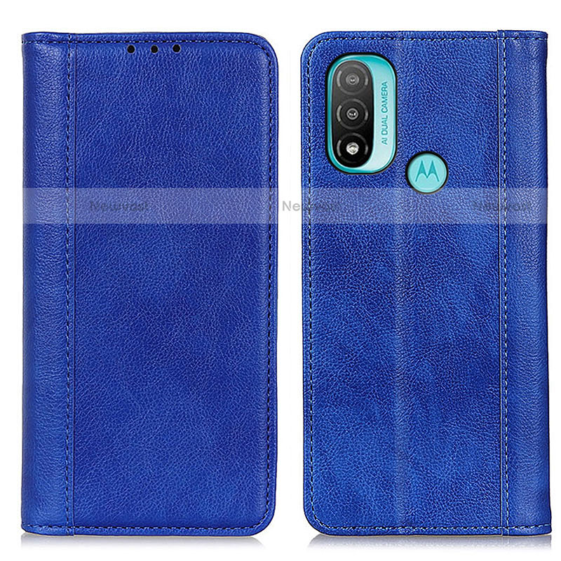 Leather Case Stands Flip Cover Holder D03Y for Motorola Moto E30 Blue