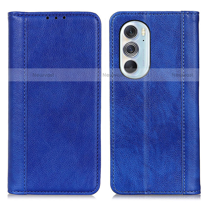 Leather Case Stands Flip Cover Holder D03Y for Motorola Moto Edge Plus (2022) 5G Blue