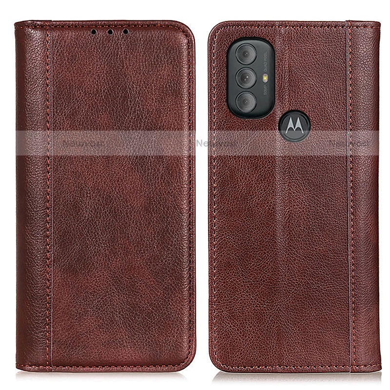 Leather Case Stands Flip Cover Holder D03Y for Motorola Moto G Play (2023) Brown