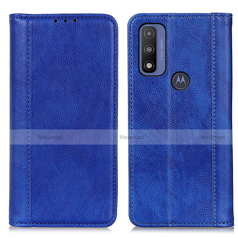 Leather Case Stands Flip Cover Holder D03Y for Motorola Moto G Pure Blue