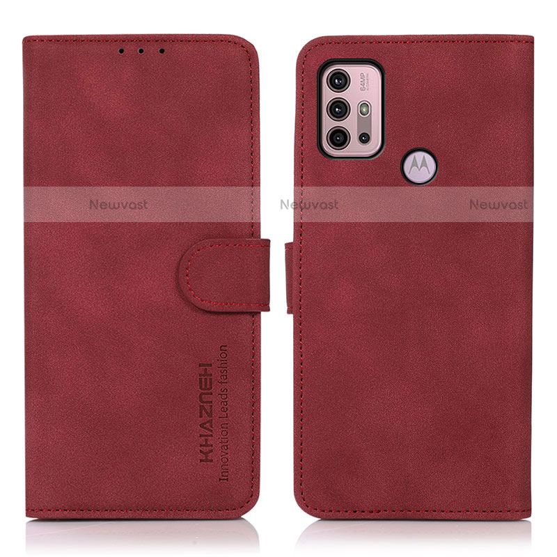 Leather Case Stands Flip Cover Holder D03Y for Motorola Moto G10 Red