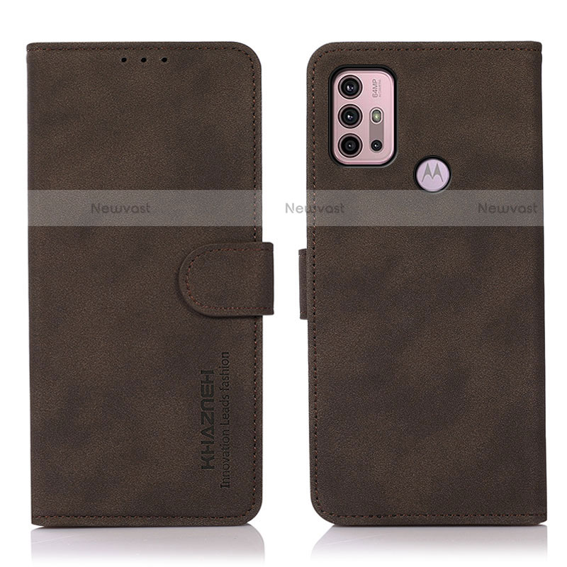 Leather Case Stands Flip Cover Holder D03Y for Motorola Moto G20 Brown