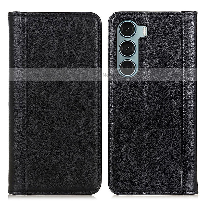 Leather Case Stands Flip Cover Holder D03Y for Motorola Moto G200 5G Black