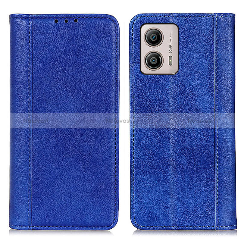 Leather Case Stands Flip Cover Holder D03Y for Motorola Moto G53j 5G Blue