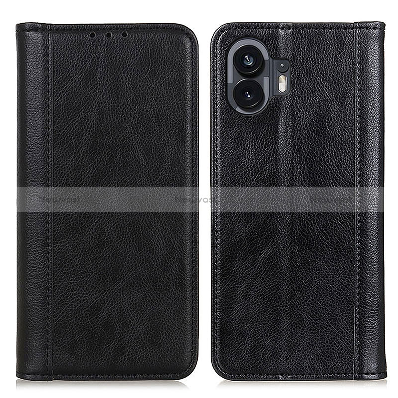 Leather Case Stands Flip Cover Holder D03Y for Nothing Phone 2 Black