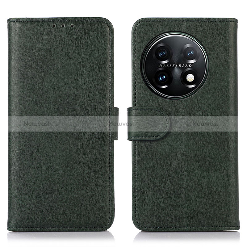 Leather Case Stands Flip Cover Holder D03Y for OnePlus 11 5G Green