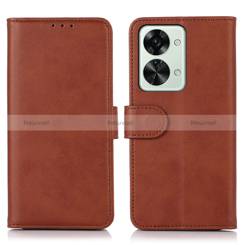 Leather Case Stands Flip Cover Holder D03Y for OnePlus Nord 2T 5G Brown