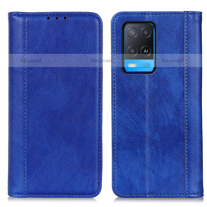 Leather Case Stands Flip Cover Holder D03Y for Oppo A54 4G Blue