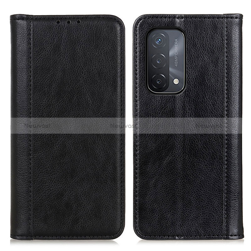 Leather Case Stands Flip Cover Holder D03Y for Oppo A54 5G Black