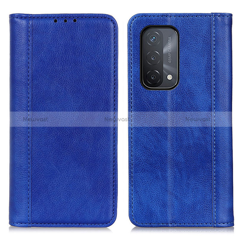 Leather Case Stands Flip Cover Holder D03Y for Oppo A54 5G Blue