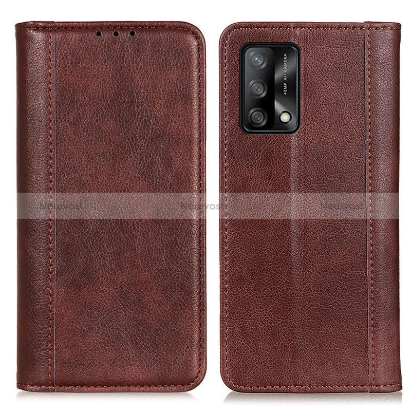 Leather Case Stands Flip Cover Holder D03Y for Oppo F19 Brown