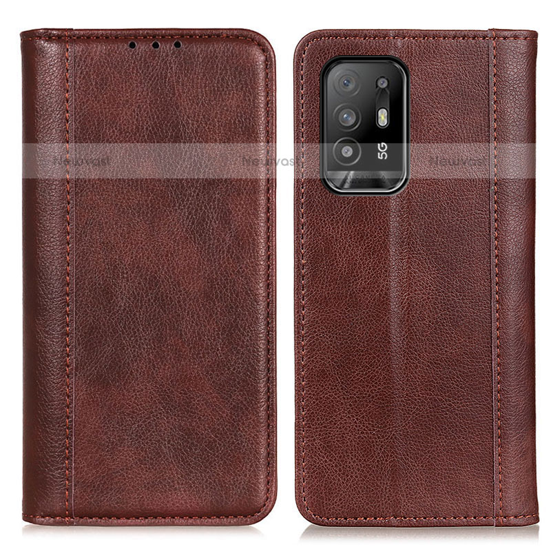 Leather Case Stands Flip Cover Holder D03Y for Oppo F19 Pro+ Plus 5G Brown