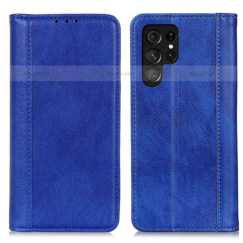 Leather Case Stands Flip Cover Holder D03Y for Samsung Galaxy S23 Ultra 5G Blue