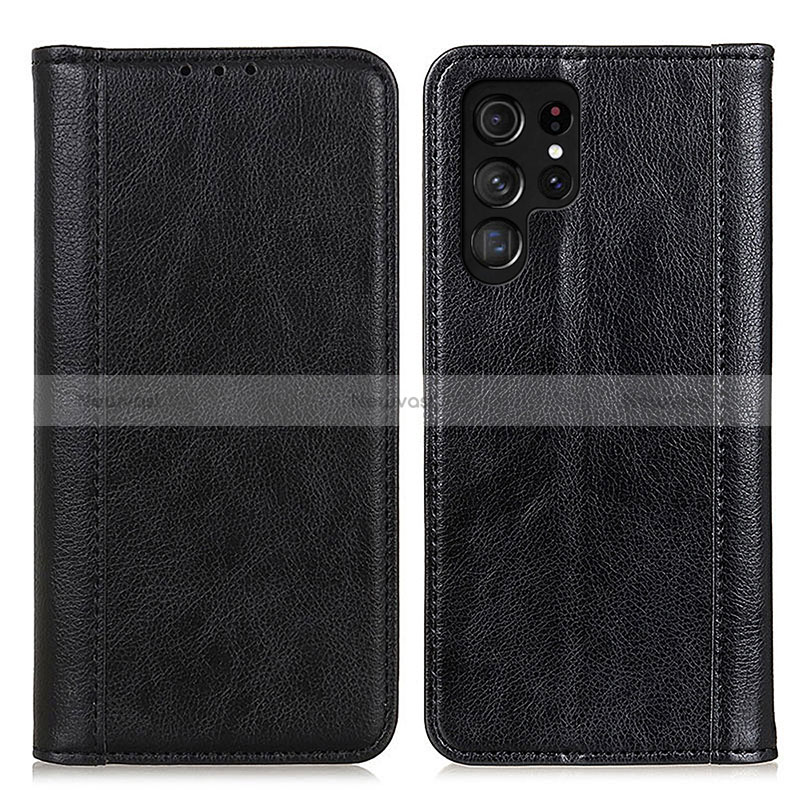 Leather Case Stands Flip Cover Holder D03Y for Samsung Galaxy S24 Ultra 5G Black