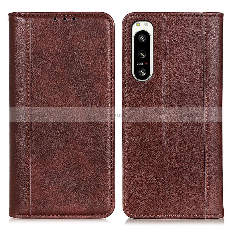 Leather Case Stands Flip Cover Holder D03Y for Sony Xperia 5 IV Brown