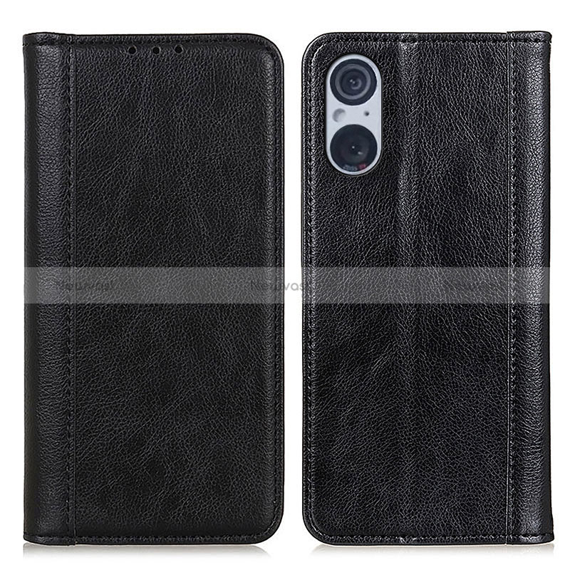 Leather Case Stands Flip Cover Holder D03Y for Sony Xperia 5 V Black