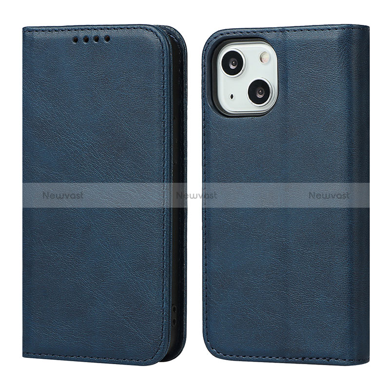 Leather Case Stands Flip Cover Holder D04T for Apple iPhone 15 Plus Blue