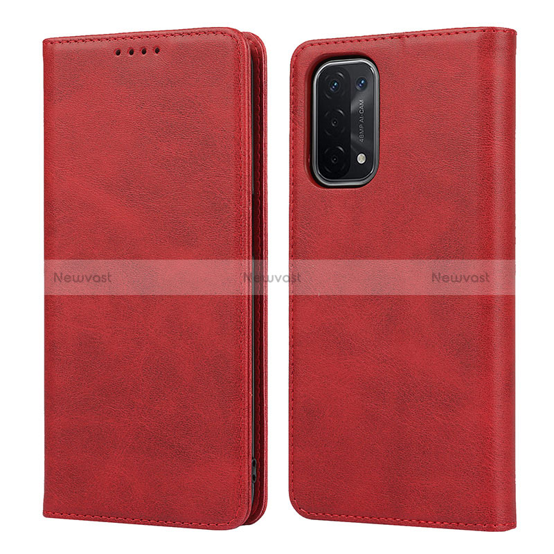 Leather Case Stands Flip Cover Holder D04T for Oppo A74 5G Red