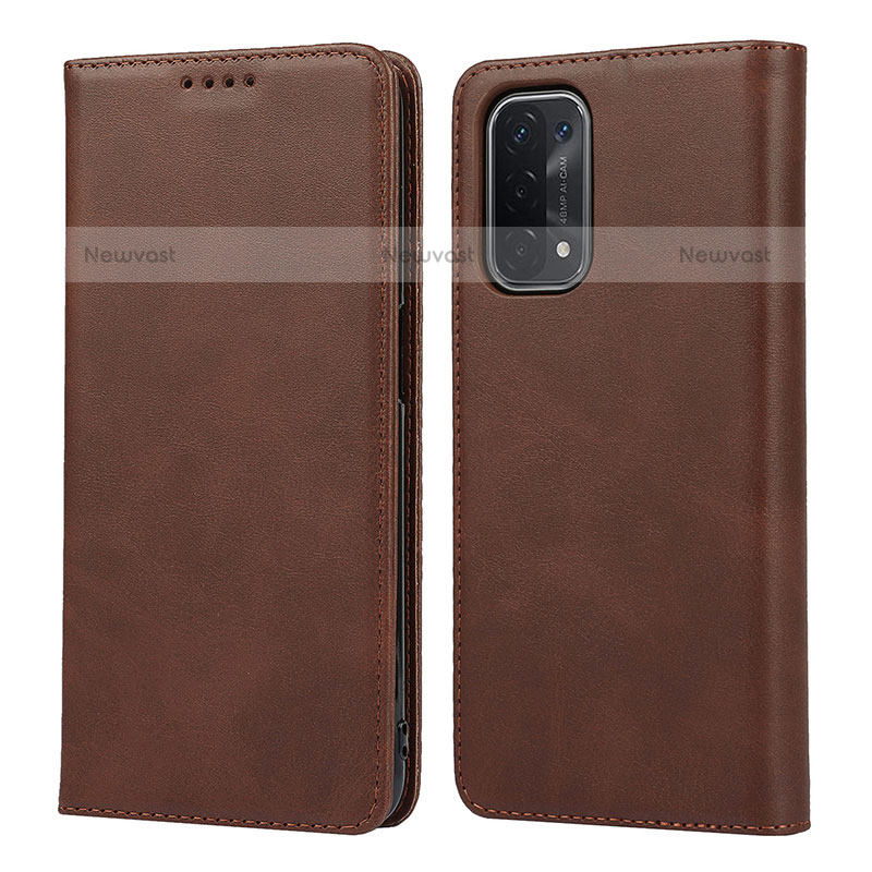 Leather Case Stands Flip Cover Holder D04T for Oppo A93 5G Brown