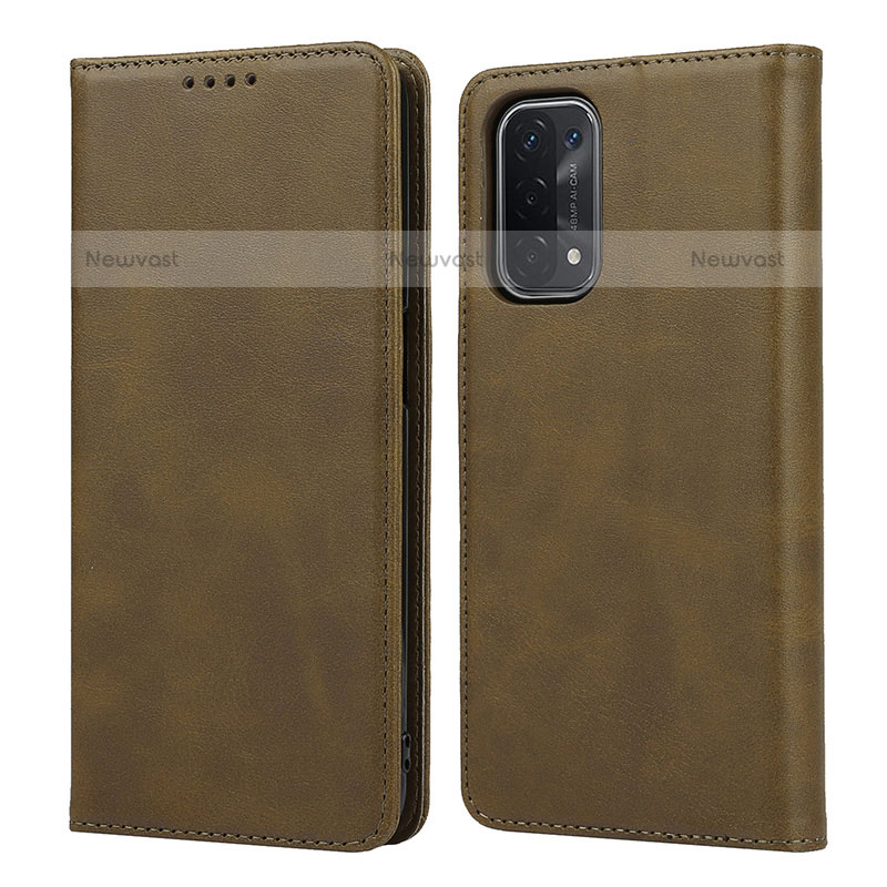 Leather Case Stands Flip Cover Holder D04T for Oppo A93 5G Khaki