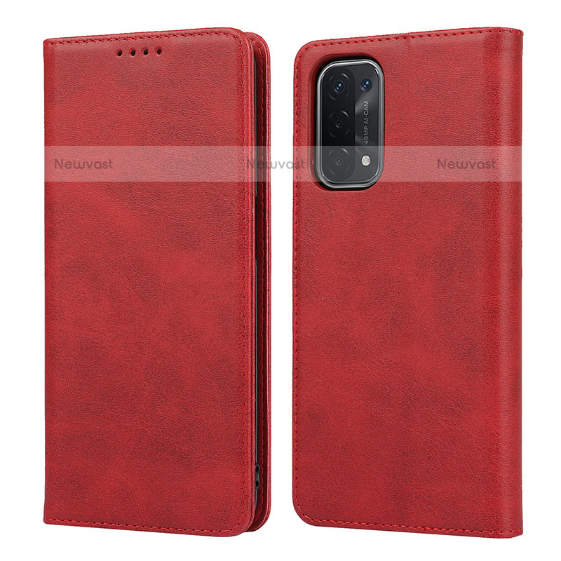 Leather Case Stands Flip Cover Holder D04T for Oppo A93 5G Red