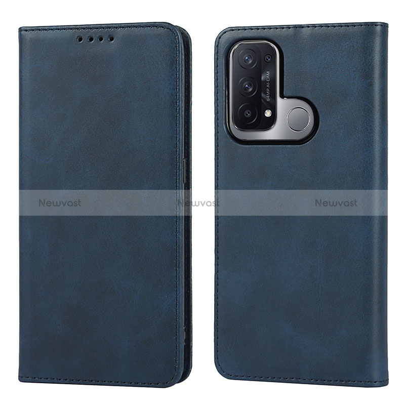 Leather Case Stands Flip Cover Holder D04T for Oppo Reno5 A Blue