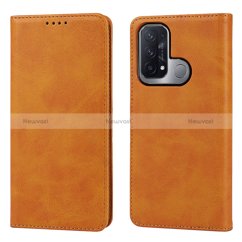 Leather Case Stands Flip Cover Holder D04T for Oppo Reno5 A Light Brown