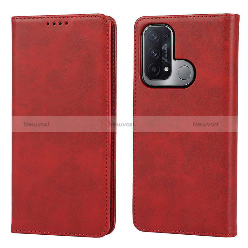 Leather Case Stands Flip Cover Holder D04T for Oppo Reno5 A Red