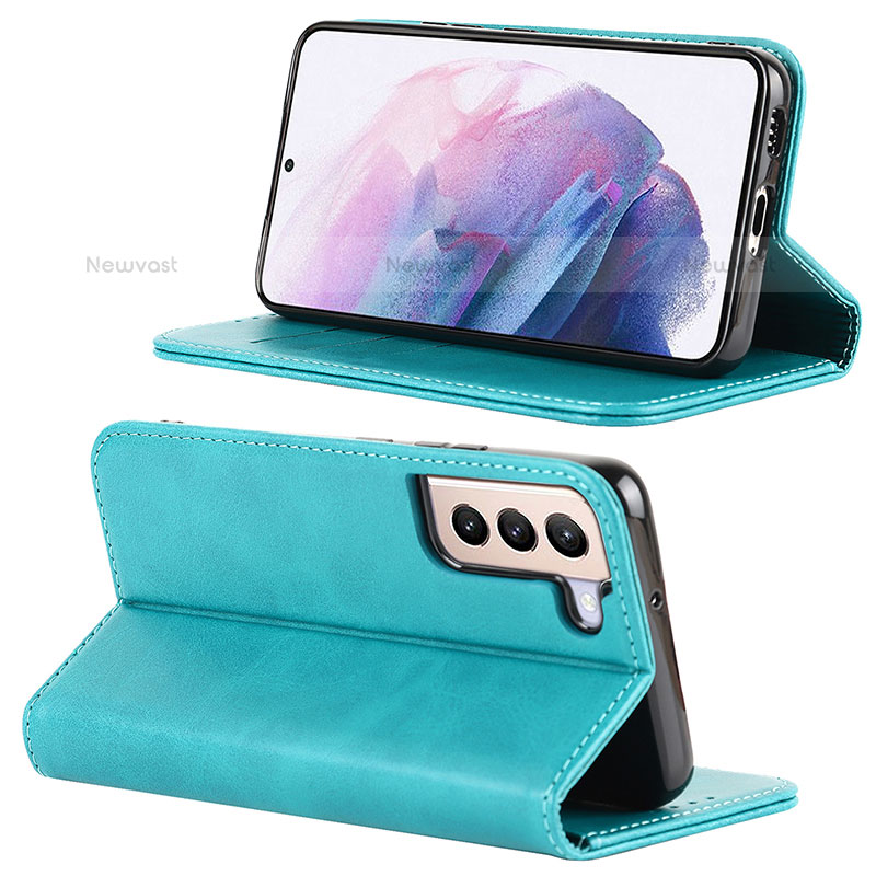 Leather Case Stands Flip Cover Holder D04T for Samsung Galaxy S21 5G Sky Blue