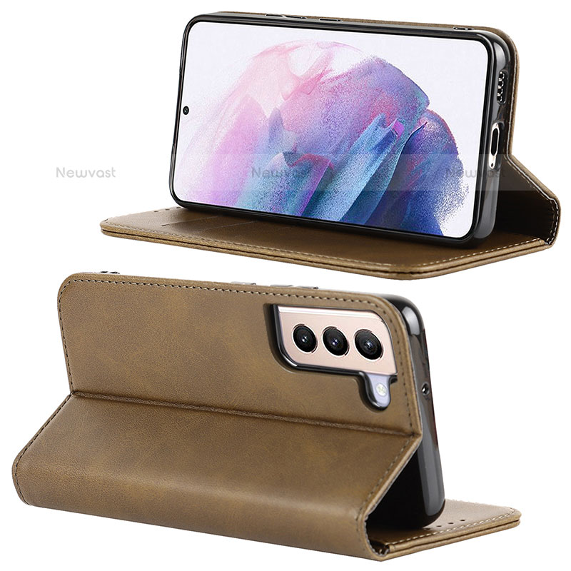 Leather Case Stands Flip Cover Holder D04T for Samsung Galaxy S22 Plus 5G Khaki