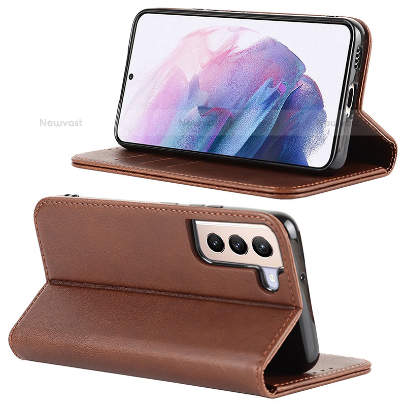 Leather Case Stands Flip Cover Holder D04T for Samsung Galaxy S23 5G Brown