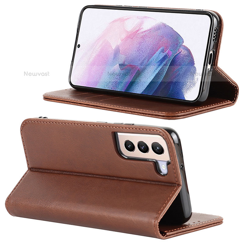 Leather Case Stands Flip Cover Holder D04T for Samsung Galaxy S23 Plus 5G Brown