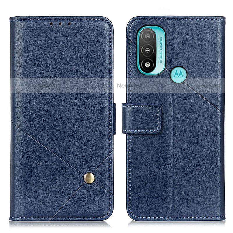 Leather Case Stands Flip Cover Holder D04Y for Motorola Moto E20 Blue