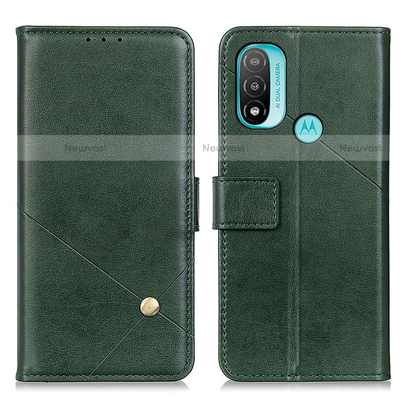 Leather Case Stands Flip Cover Holder D04Y for Motorola Moto E30 Green