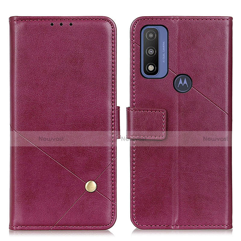 Leather Case Stands Flip Cover Holder D04Y for Motorola Moto G Pure Purple