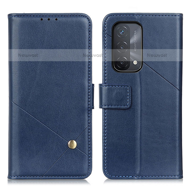 Leather Case Stands Flip Cover Holder D04Y for OnePlus Nord N200 5G Blue