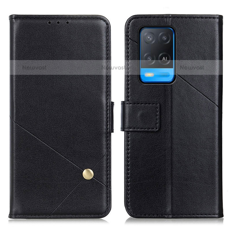 Leather Case Stands Flip Cover Holder D04Y for Oppo A54 4G Black