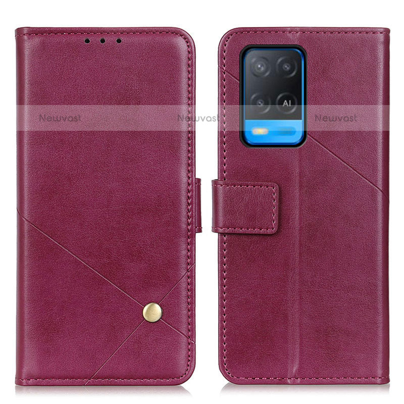 Leather Case Stands Flip Cover Holder D04Y for Oppo A54 4G Purple