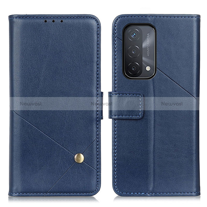 Leather Case Stands Flip Cover Holder D04Y for Oppo A54 5G Blue