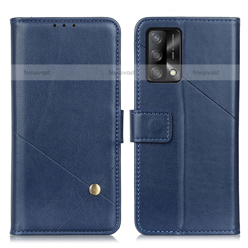 Leather Case Stands Flip Cover Holder D04Y for Oppo A74 4G Blue