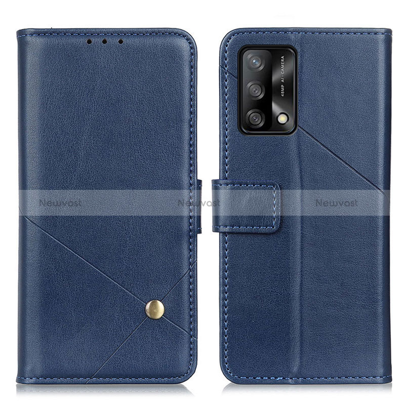 Leather Case Stands Flip Cover Holder D04Y for Oppo F19 Blue