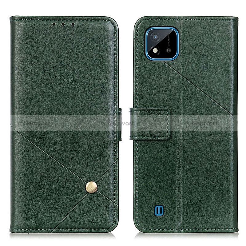 Leather Case Stands Flip Cover Holder D04Y for Realme Narzo 50i Green