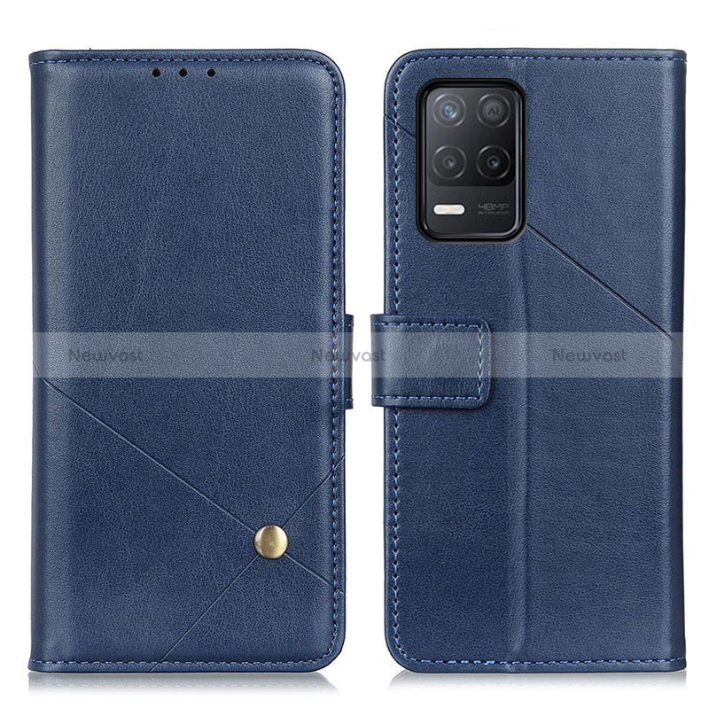 Leather Case Stands Flip Cover Holder D04Y for Realme Q3i 5G Blue