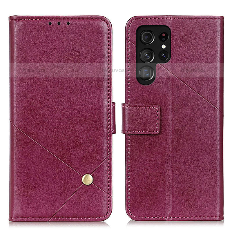 Leather Case Stands Flip Cover Holder D04Y for Samsung Galaxy S23 Ultra 5G Purple