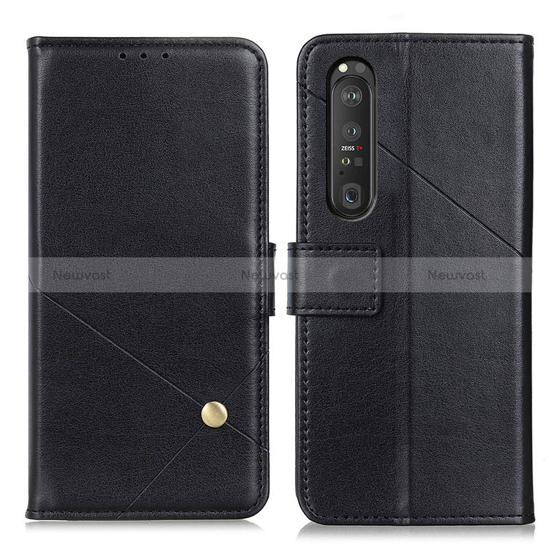 Leather Case Stands Flip Cover Holder D04Y for Sony Xperia 1 III Black