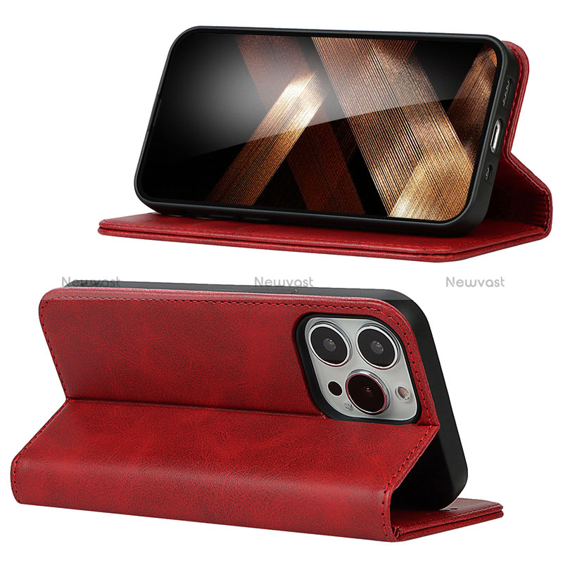 Leather Case Stands Flip Cover Holder D05T for Apple iPhone 13 Pro Max Red