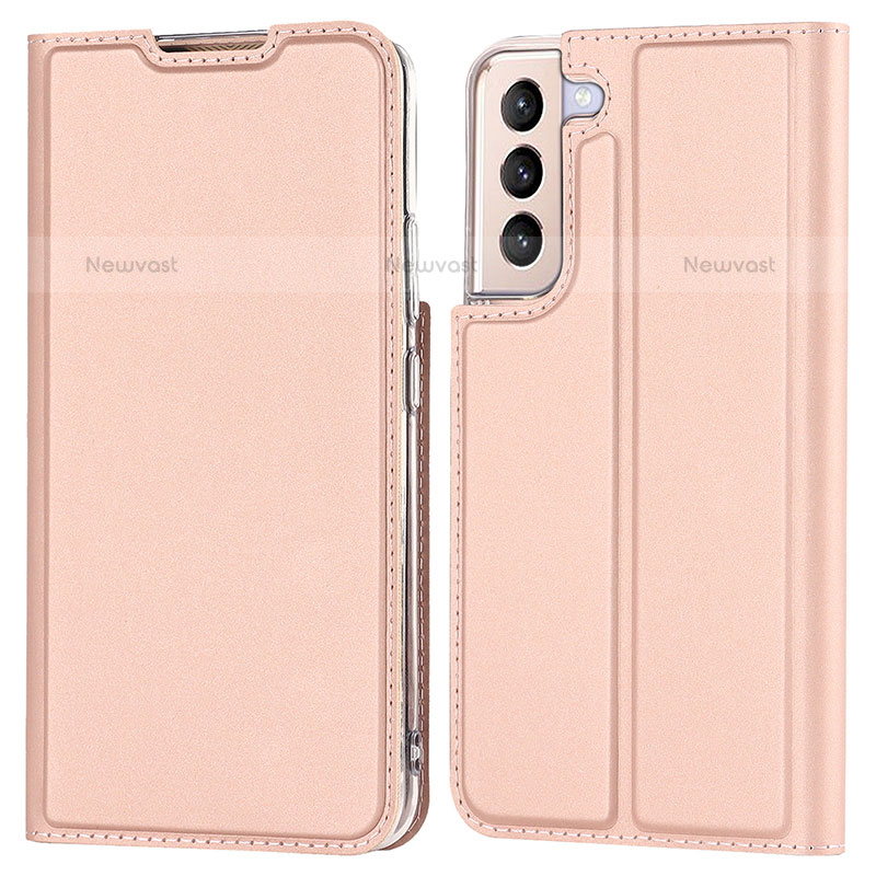 Leather Case Stands Flip Cover Holder D05T for Samsung Galaxy S21 Plus 5G Rose Gold