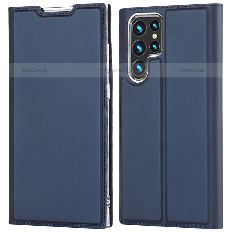 Leather Case Stands Flip Cover Holder D05T for Samsung Galaxy S21 Ultra 5G Blue