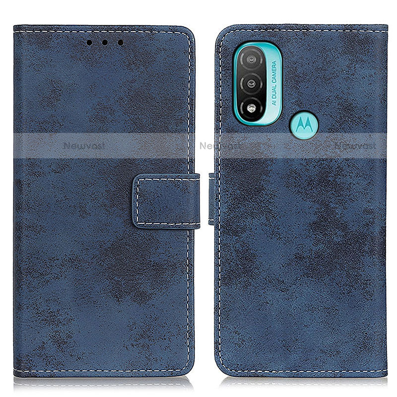 Leather Case Stands Flip Cover Holder D05Y for Motorola Moto E30 Blue