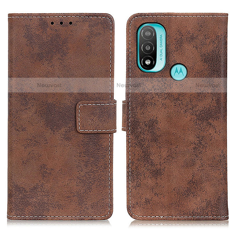 Leather Case Stands Flip Cover Holder D05Y for Motorola Moto E30 Brown